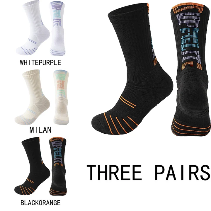 3 Pairs Men Compression Running Socks Crew Athletic Hiking Wicking Anti Blister Cushioned Anti-odor And Breathable For Running Hiking Cycling