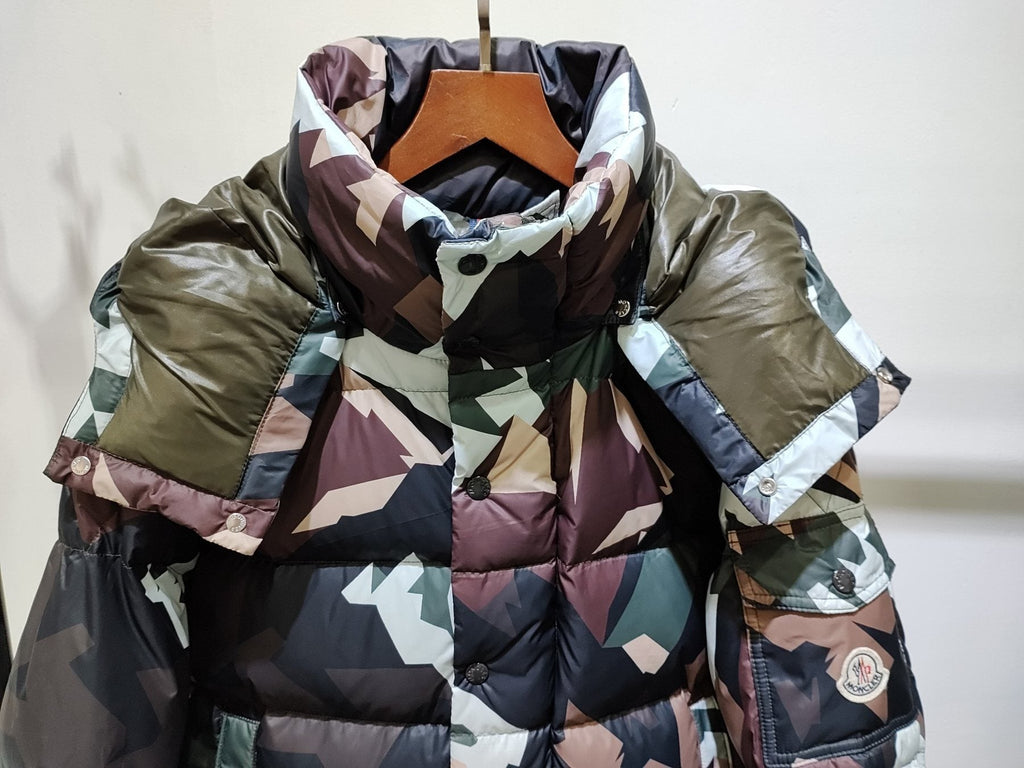 Moncler Geometric Camouflage Hooded Puffer Coat
