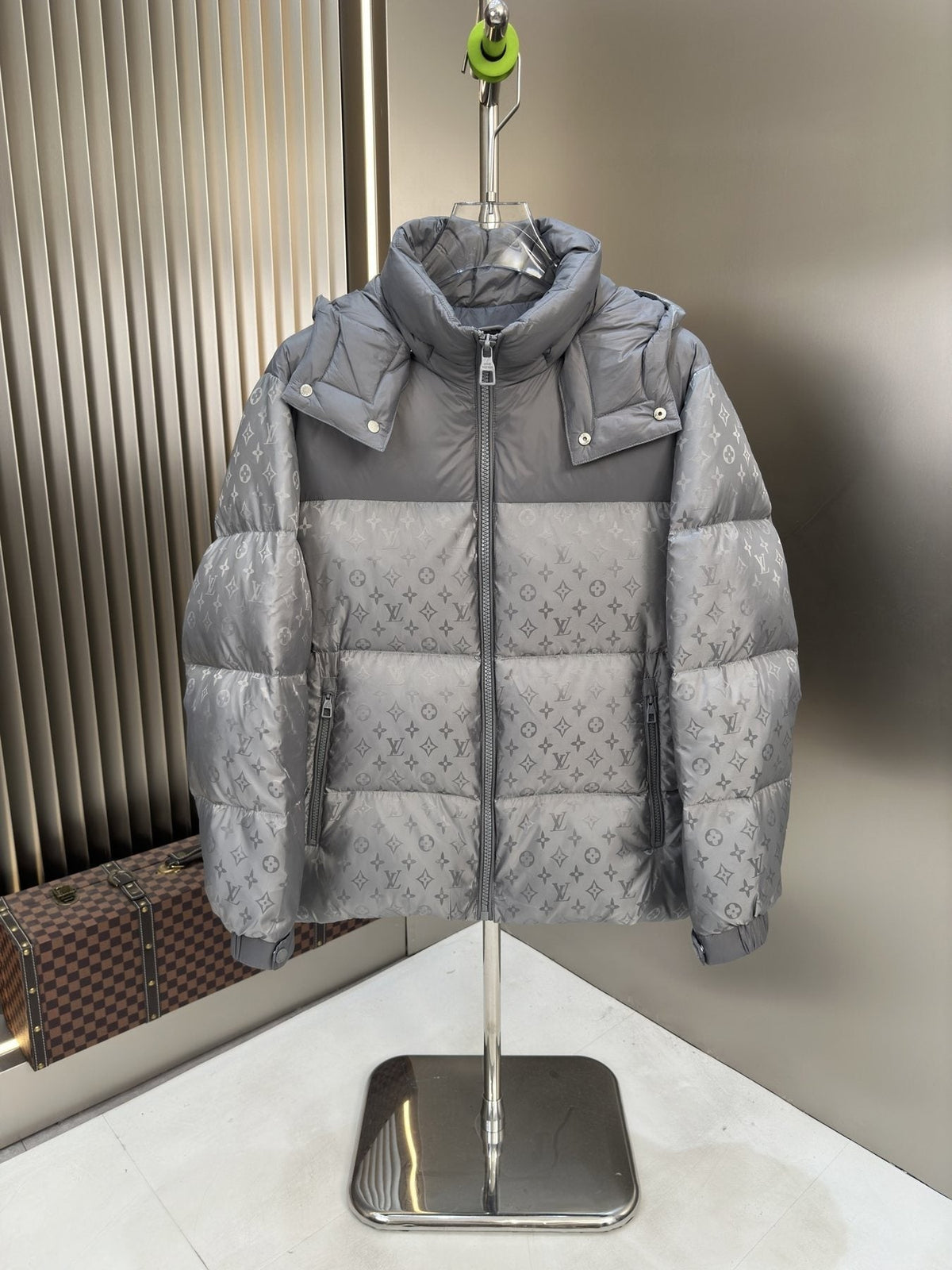 LV Hooded Tonal Monogram Puffer Coat